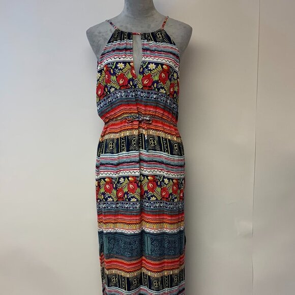 Minkpink dress SZ M maxi halter multi print keyhole neck bohemian unique… - Picture 4 of 16